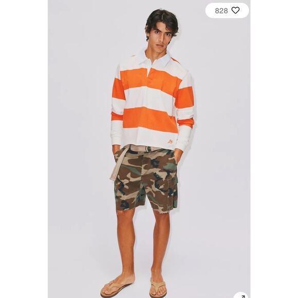 Urban Outfitters BDG Classic Cutoff Rugby Shirt Wide Stripe Orange Mens Large - Picture 11 of 11